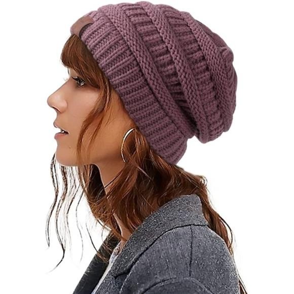 Womens Satin Lined Winter Beanie Hats Cable Knit Beanie for Men Silk Lining Thic